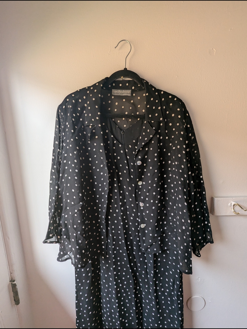 Vintage Black Polka Dot Dress With Sheer Overlay by Carol  Anderson Size 16